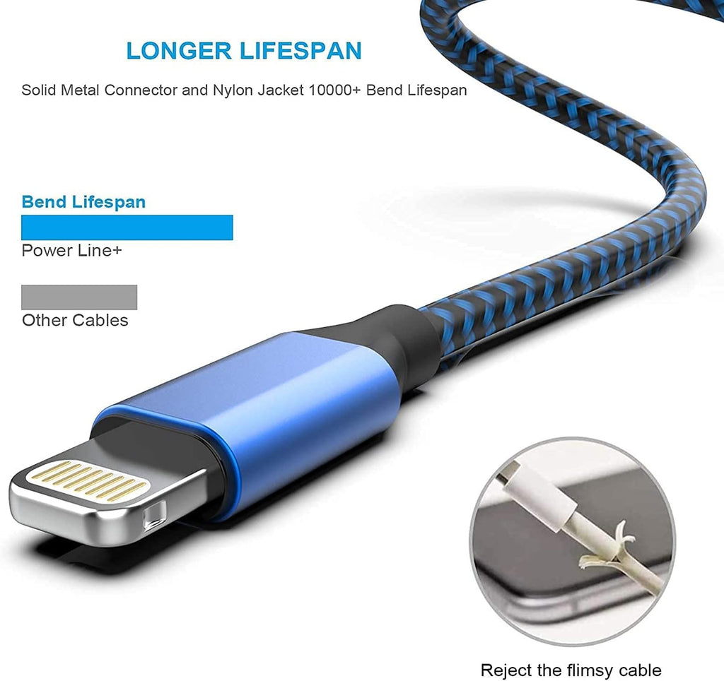 [Apple MFi Certified] 6Pack 3/3/6/6/6/10 FT iPhone Charger Nylon Braided Fast Charging Lightning Cable Compatible