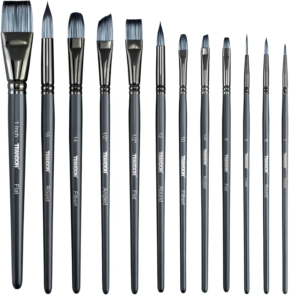 Artist Paint Brush Set of 12 for Watercolor Acrylic Gouache Oil and Tempera Painting