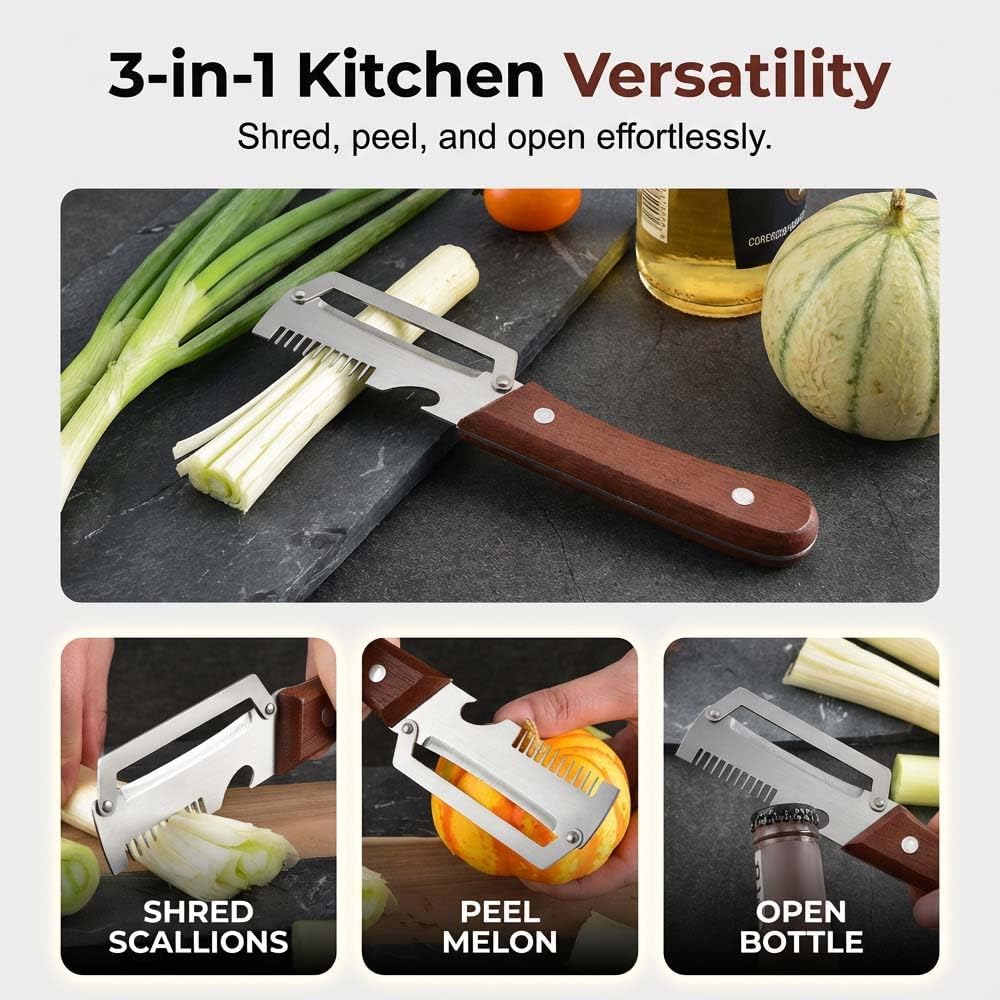 Vegetable Peeler for Kitchen,Multifunctional Stainless Steel Peeler with Wooden Handle and Bottle Opener, 2026 New