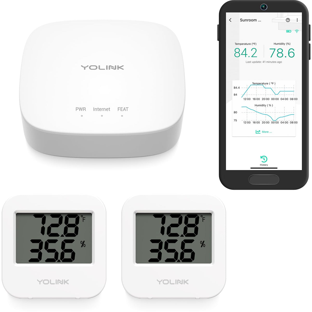 Indoor Temperature and Humidity Sensor Kit: 2-Pack + Hub