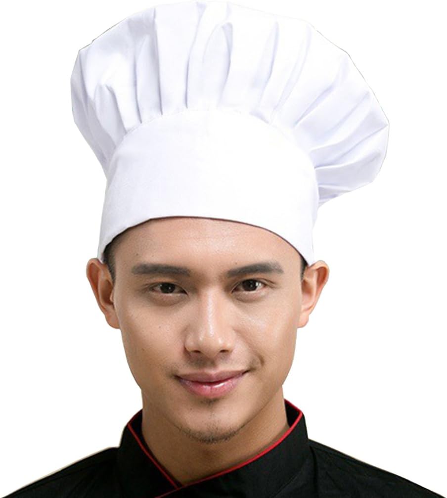 Chef Hat Set of 6 PCS Pack Adult Adjustable Elastic Baker Kitchen Cooking Chef Cap (White)