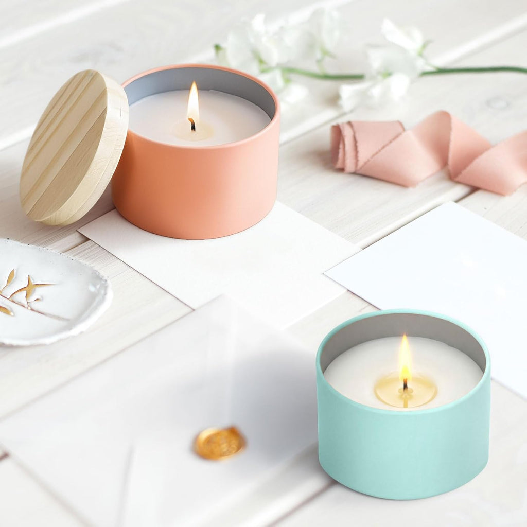 36 Pcs 8 oz Colorful Candle Tins Jars with Lids for Candle Making | Candle Container with Wood Grain Lids, DIY