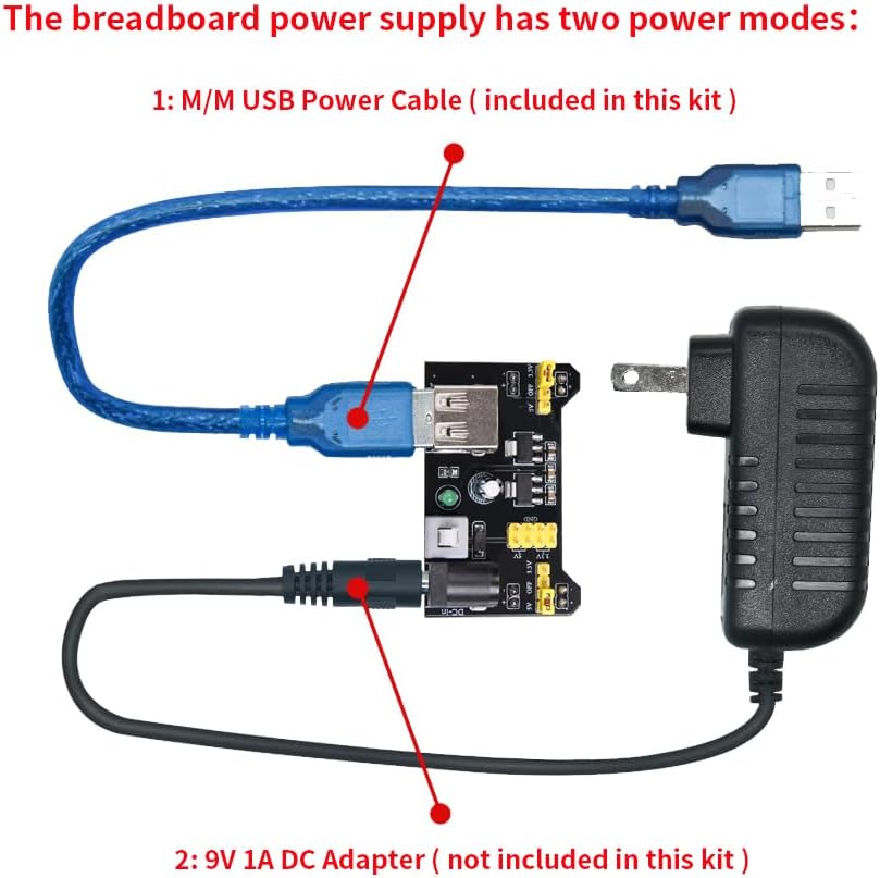 Electronics Component Fun Kit w/Power Supply Module, Jumper Wire, 830 tie-Points Breadboard, Precision
