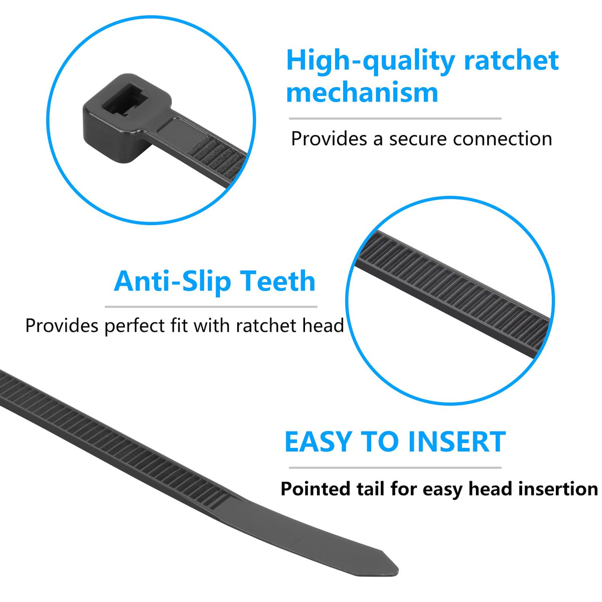 Eletoo 8 Inch Black Zip Ties 1200 Pack Cable Ties 35 LBS
