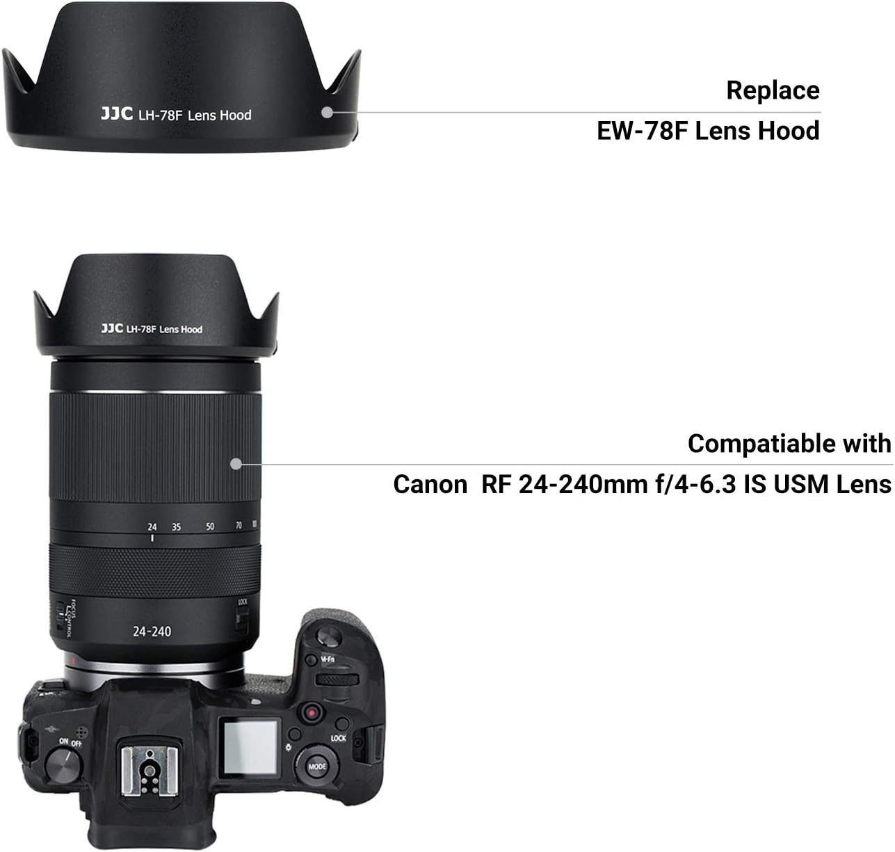 EW-78F Lens Hood Reversible Lens Shade Cover for Canon RF 24-240mm F4-6.3 is USM Lens Replace EW-78F Lens Hood