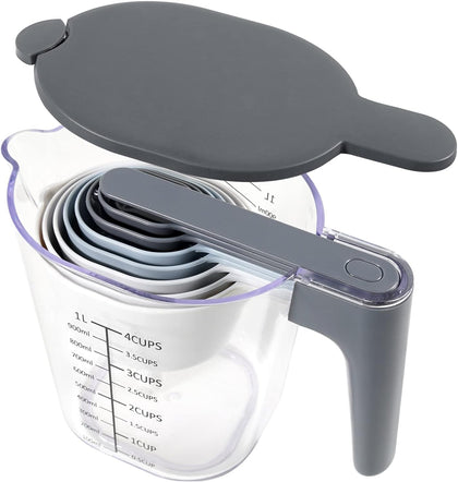 Measuring Cups and Spoons set 10 Pieces, Stackable Measuring Cup with Lid, Kitchen Cooking Baking Measuring Spoons