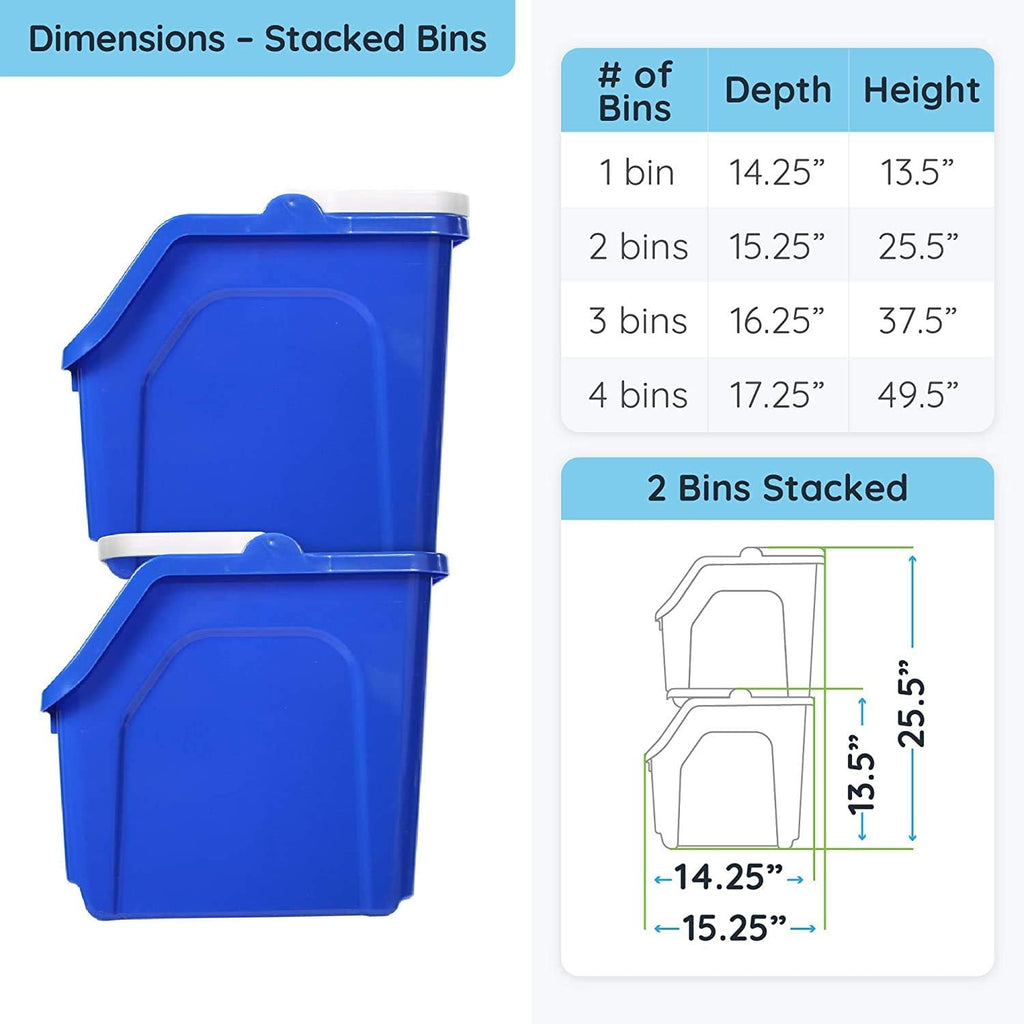 ! 6 Gallon Stackable Recycling Bin Container in Blue, Eco-Friendly BPA-Free Handy Recycler with Handle, 2-Pack