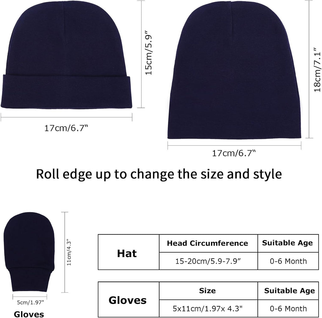 BQUBO Baby Hats and Mittens Infant Cotton Beanie Gloves No Scratch Set Newborn Hospital Hat for Boys Girls