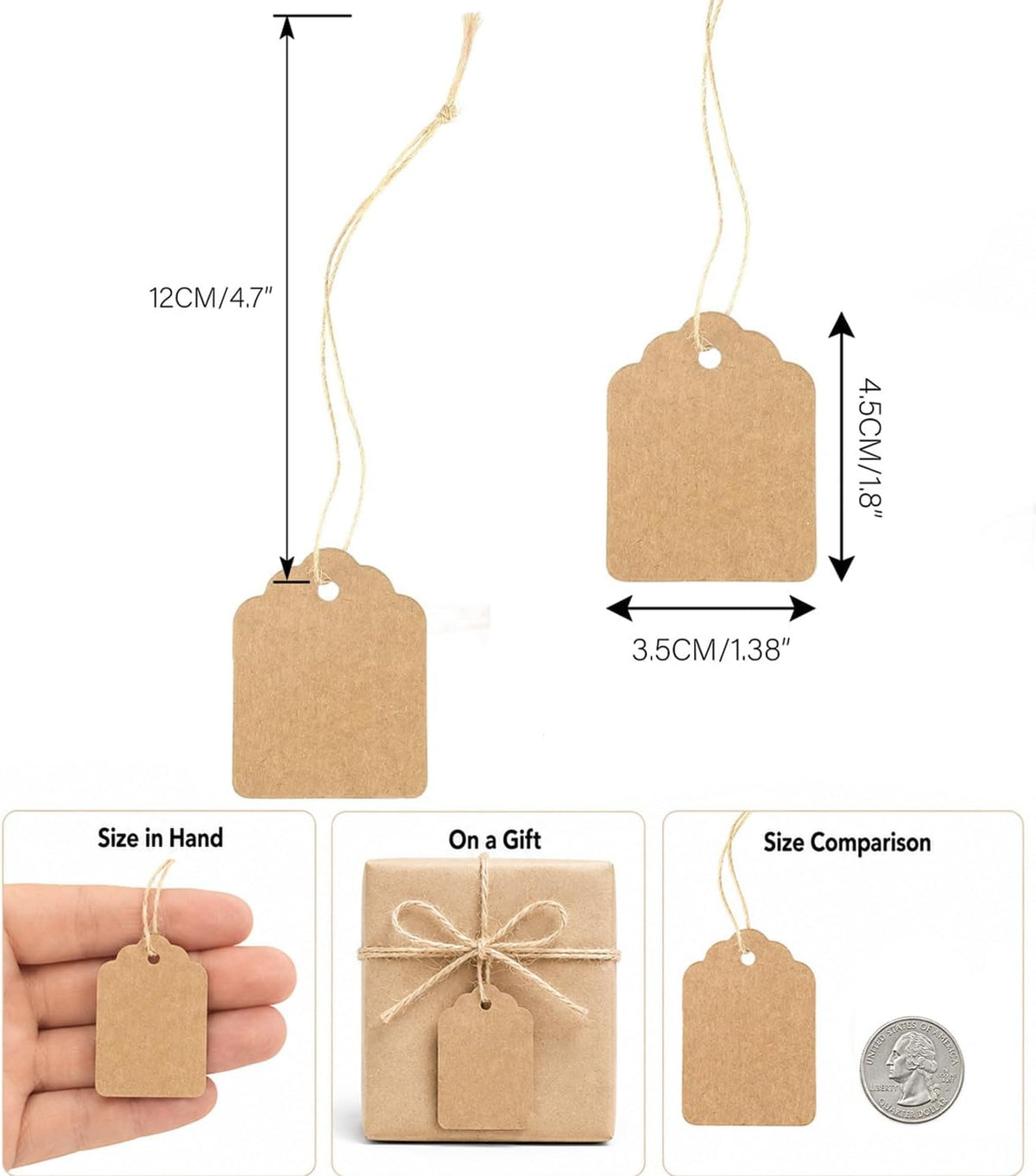500Pcs Price Tags with String Attached, 1.4x1.8 in Kraft Paper Tag