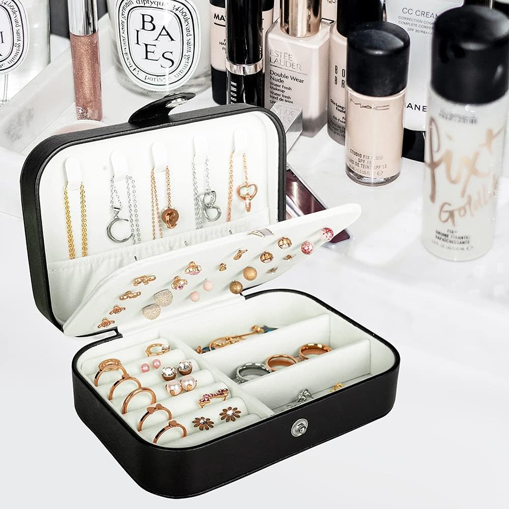 Travel Jewelry Box, PU Leather Small Jewelry Organizer for Women Girls, Double Layer Portable Mini Travel Case