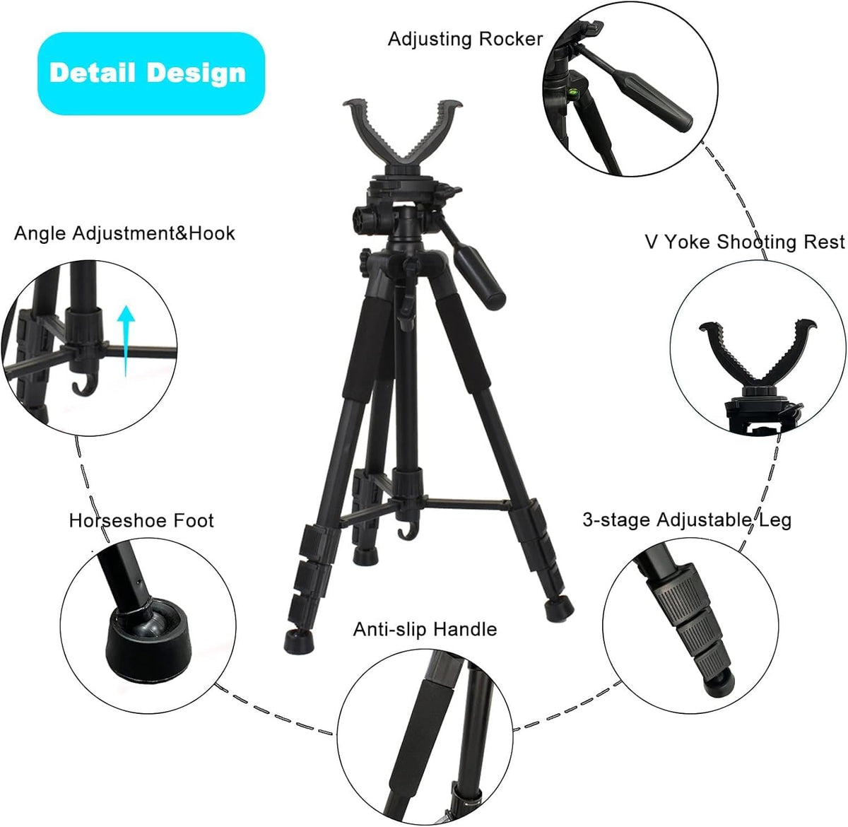 Adjustable Shooting Sticks for Hunting, Lightweight Aluminum 360° Shooting Rest Tripod with Universal V Yoke