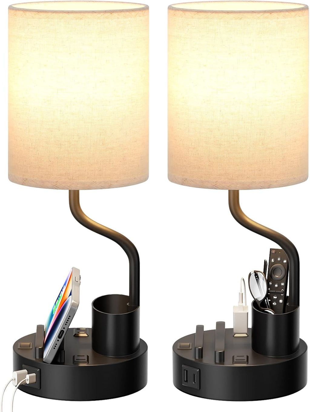 Bedside Lamps for Bedroom Set of 2 - Table Desk Lamp for Nightstand | 15" Table Lamp for Living Room with Pen Holder