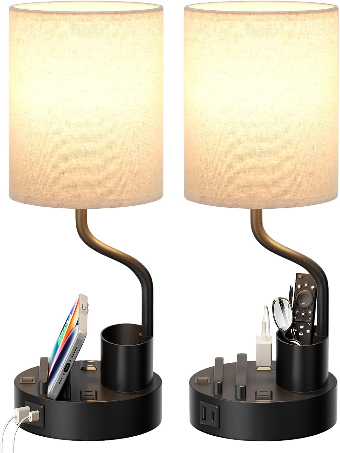 Bedside Lamps for Bedroom Set of 2 - Table Desk Lamp for Nightstand | 15" Table Lamp for Living Room with Pen Holder