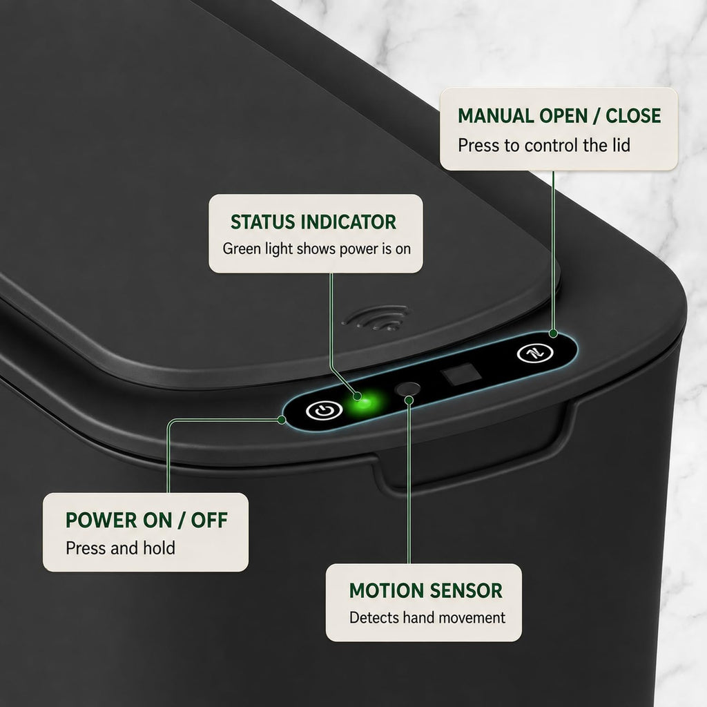 Automatic Motion Sensor Bathroom Trash Can with Lid, 2.6 Gallon Touchless Trash Bin, Smart Garbage Can Plastic Slim