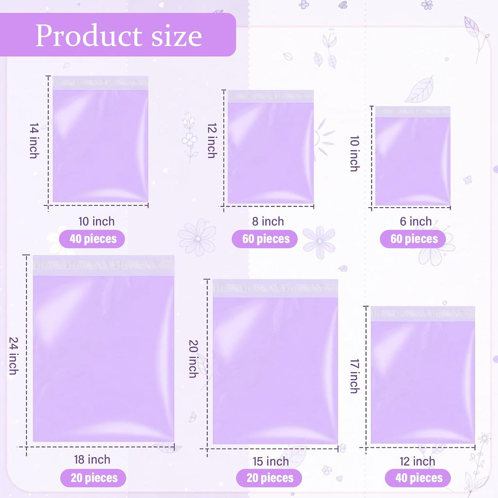 240 Pcs Poly Mailers Variety Size Pack Shipping Bags, Purple