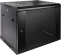 RackPath 9U Professional Wall Mount Server Cabinet Network Rack Enclosure with 2X Quiet Cooling Fan, 1x Brush Cable Management Panel, Black