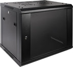 RackPath 9U Professional Wall Mount Server Cabinet Network Rack Enclosure with 2X Quiet Cooling Fan, 1x Brush Cable Management Panel, Black