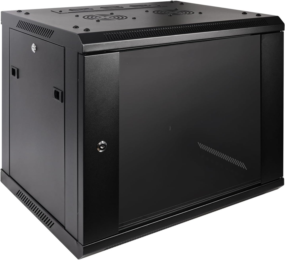 RackPath 9U Professional Wall Mount Server Cabinet Network Rack Enclosure with 2X Quiet Cooling Fan, 1x Brush Cable Management Panel, Black