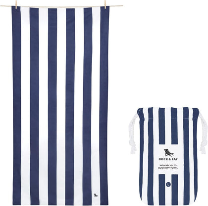 Beach Towel - Quick Dry, Sand Free - Compact, Lightweight - 100% Recycled - Includes Bag - Cabana - Whitsunday Blue