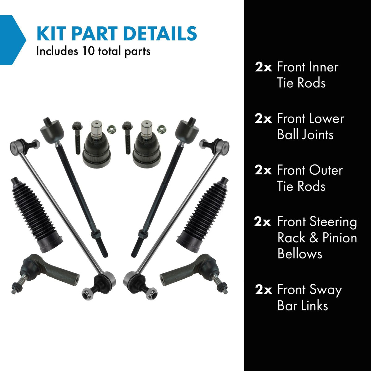TRQ Front Steering and Suspension Kit Tie Rods Ball Joints Rack Pinion
