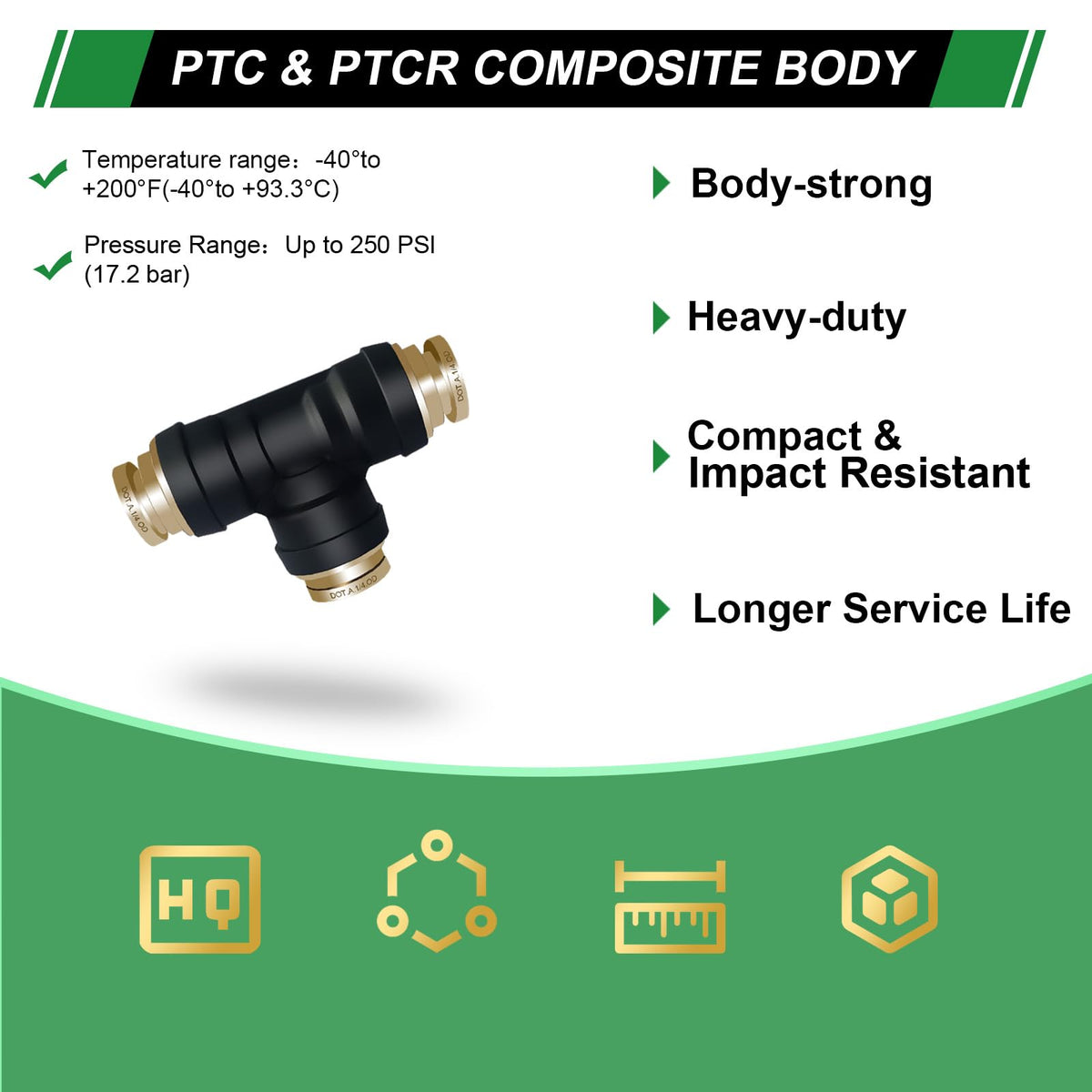 Japtend 1/4" DOT Air Brake Line Tee Fittings 3PCS, Quick Push To Connect
