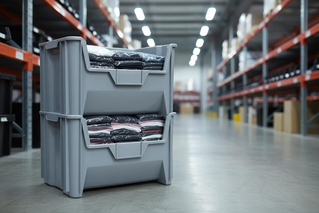 20" x 15" x 12.5" (3 Pack) Plastic Giant Stackable Hopper Bin, Gray