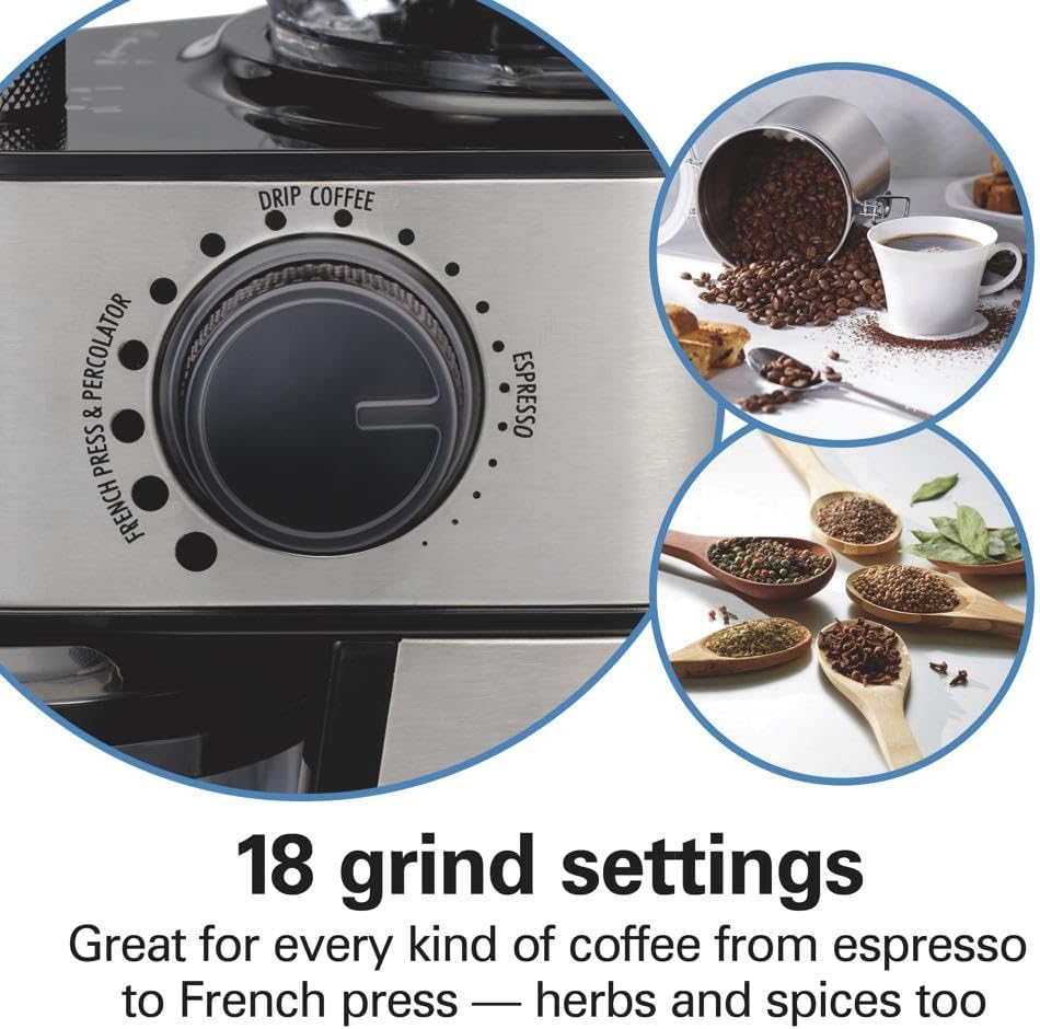 Electric Burr Coffee Grinder with Large 16 oz. Hopper | 18 Grind Settings For Espresso To French Press Coffee | Makes