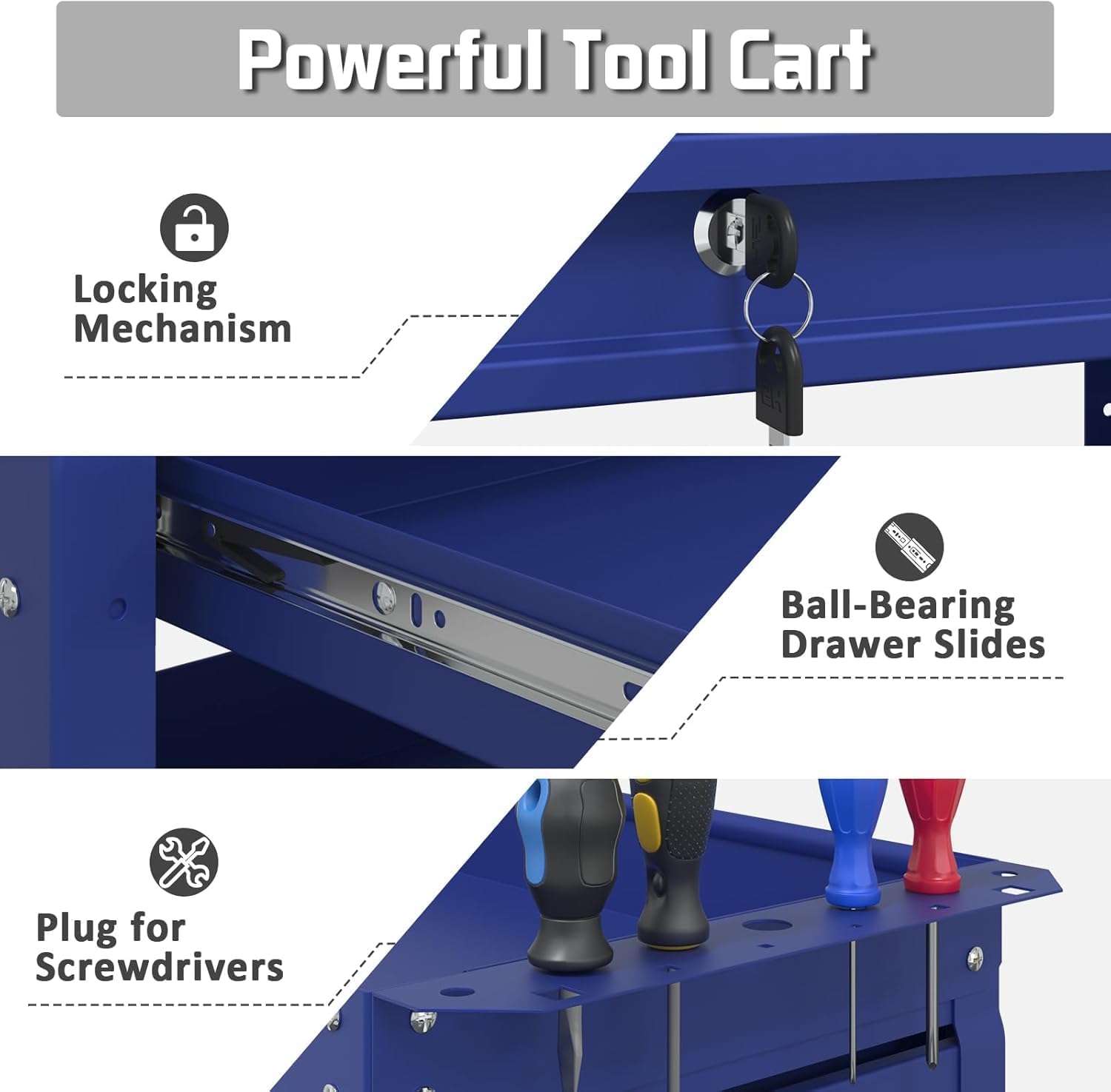 3 Tray Rolling Tool Cart with Drawers, 400 LBS Capacity Mechanic Tool Cart on Wheels, Heavy Duty Utility Cart with