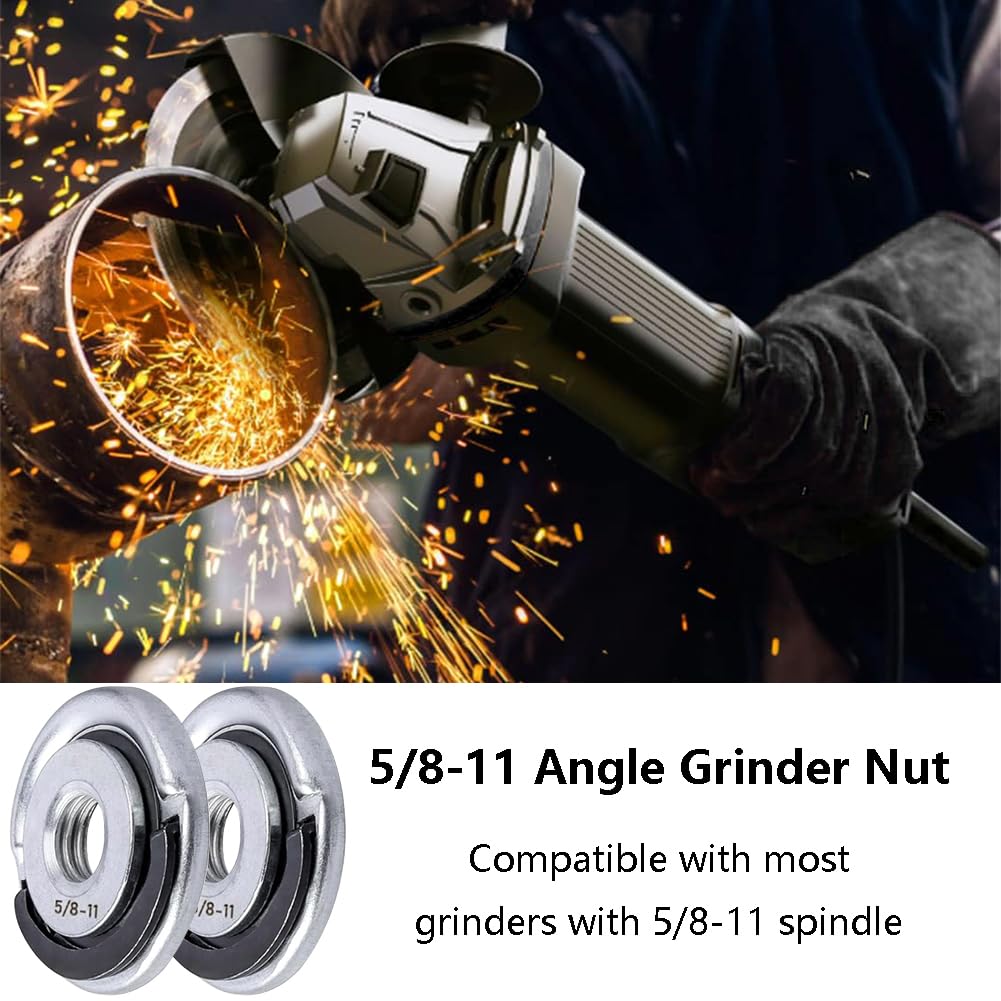 2Pcs Angle Grinder Flange Locking Nuts with 5/8-11 Inch Thread Quick Change