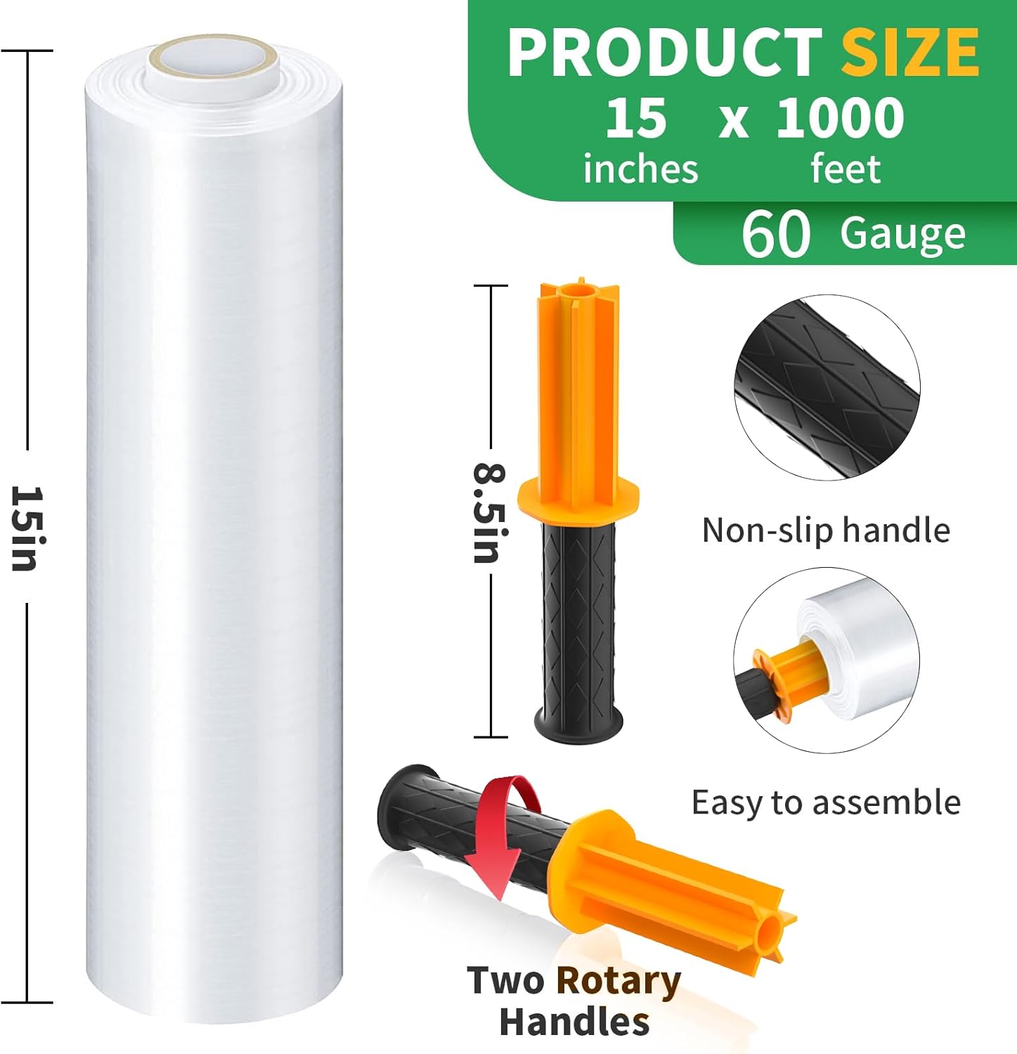Stretch Film With Handles Industrial Strength Moving Wrapping Plastic Roll Shrink Wrap For Pallet Wrap 15 Inches X