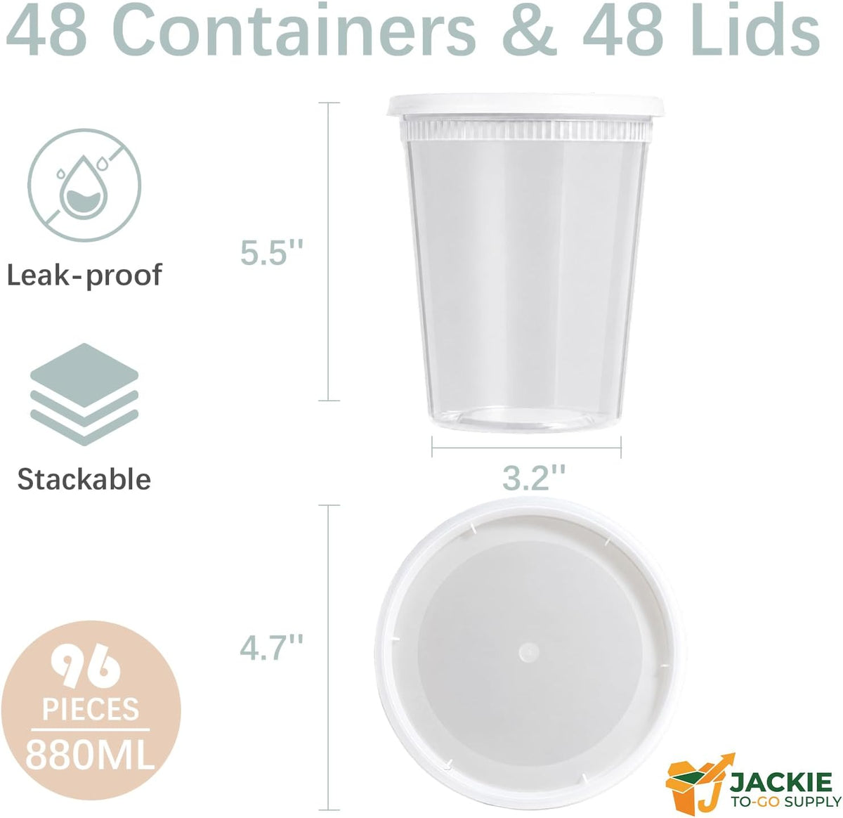 Jackie Togo 48 Sets (96 Pcs) 32oz Deli Containers with Lids