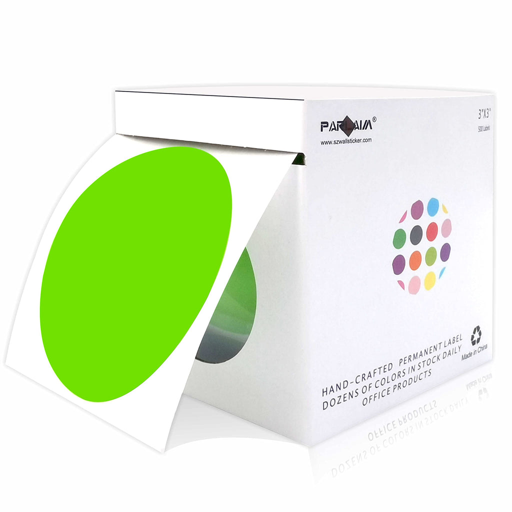 3" Round Permanent Color-Code Dot Sticker, Light Green Color Coding Label