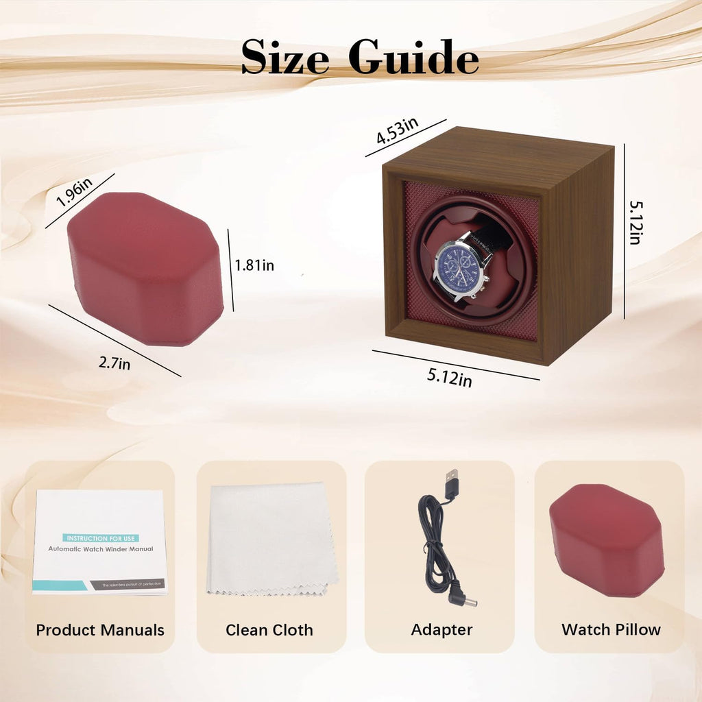 Automatic Single Watch Winder Box for Watches | Single Watch Rotator with Ultra-Quiet Motor, Walnut Wood Grain Case