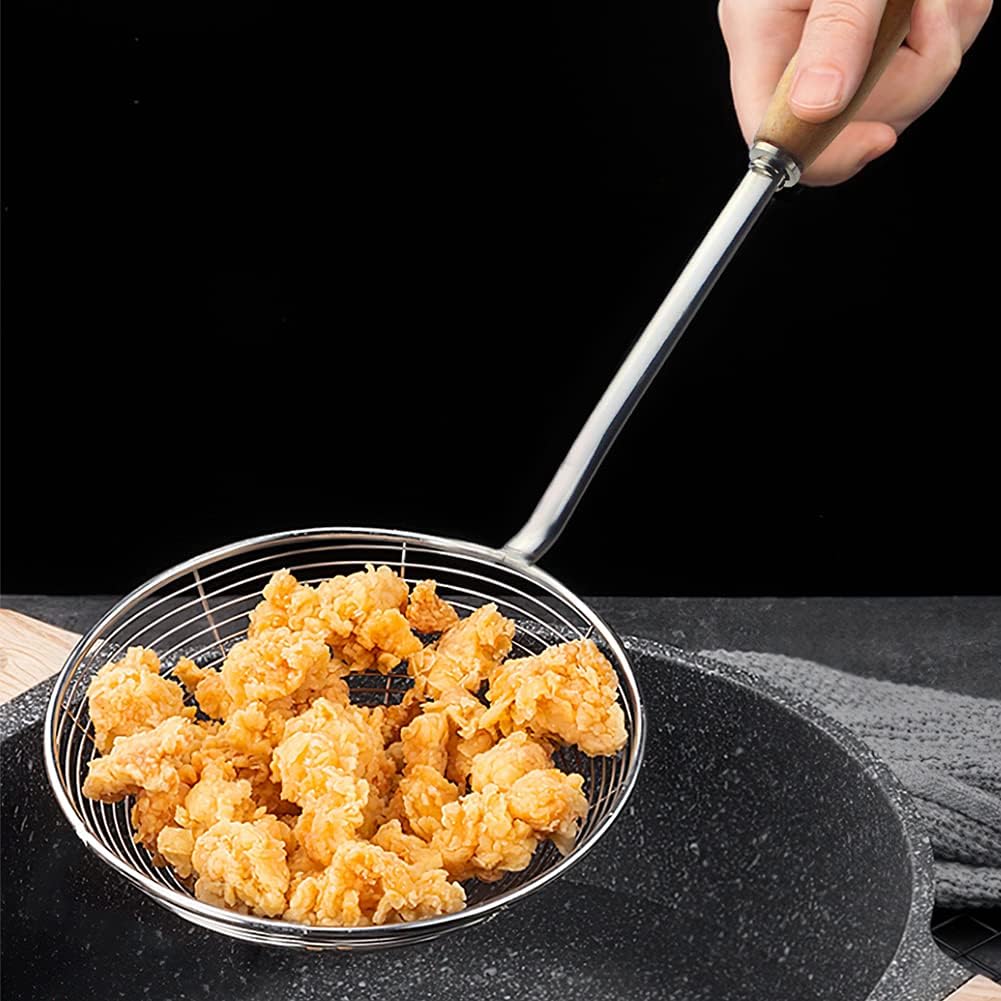Spider Strainer with Wood Handle - 5.5 Inch Fryer Scoop