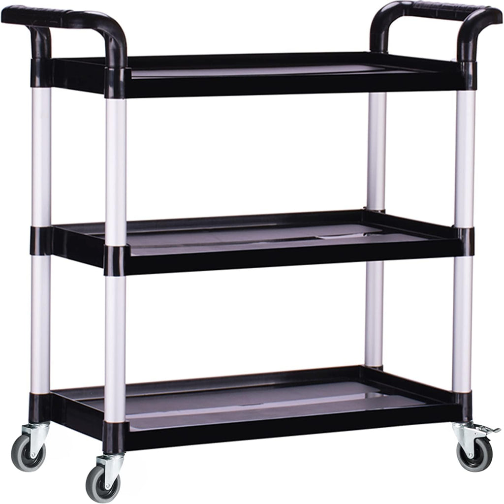 Plastic Utility Carts with Wheels, Heavy Duty 510lbs Capacity Rolling Service Cart, 3-Tier Restaurant Food Cart with