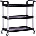 Plastic Utility Carts with Wheels, Heavy Duty 510lbs Capacity Rolling Service Cart, 3-Tier Restaurant Food Cart with