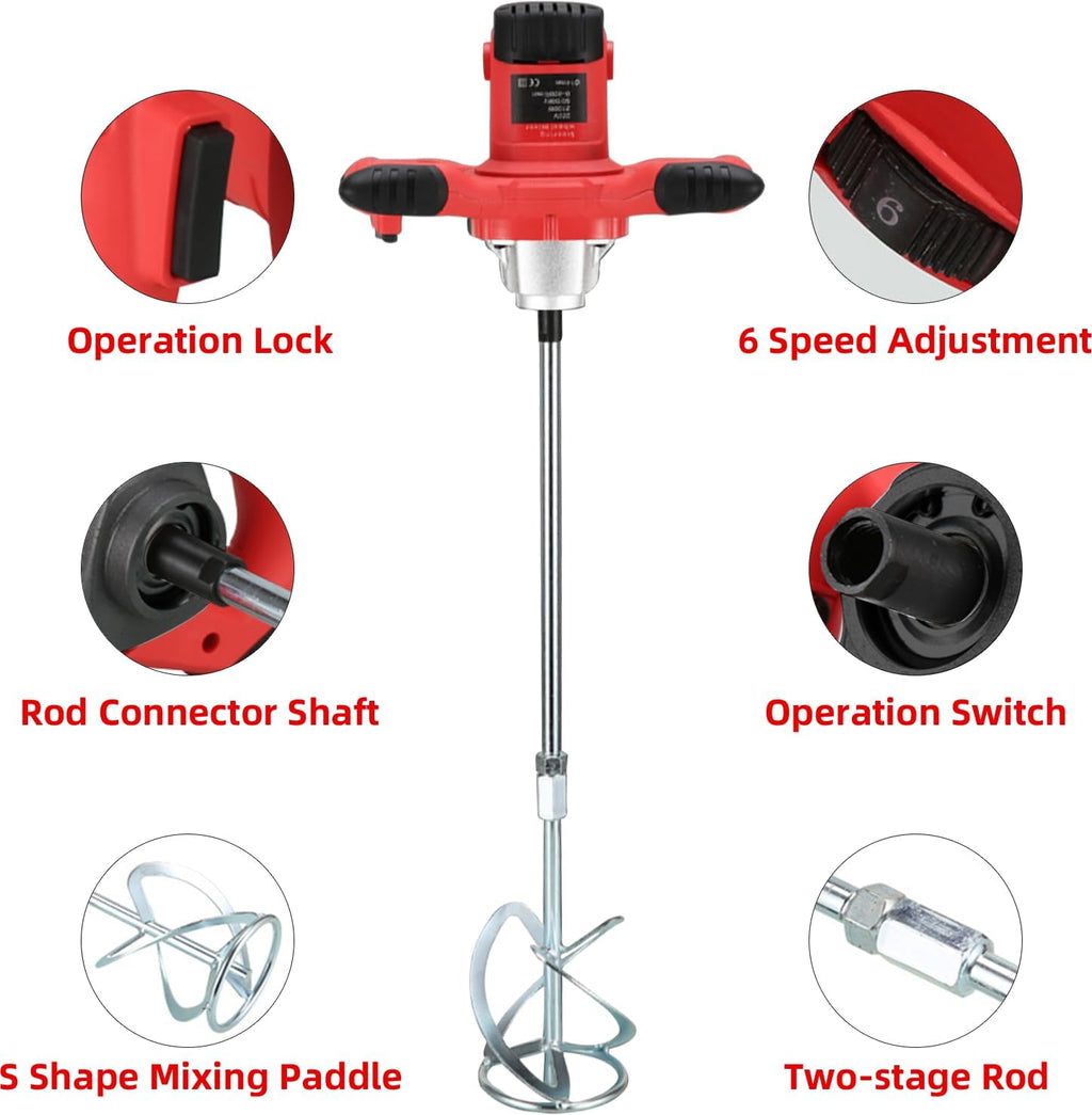Cement Mixer 2300W, Handheld Electric Concrete Mixer with 6 Adjustable Speed, 110V Portable Mud Mixer Paint Mixer for