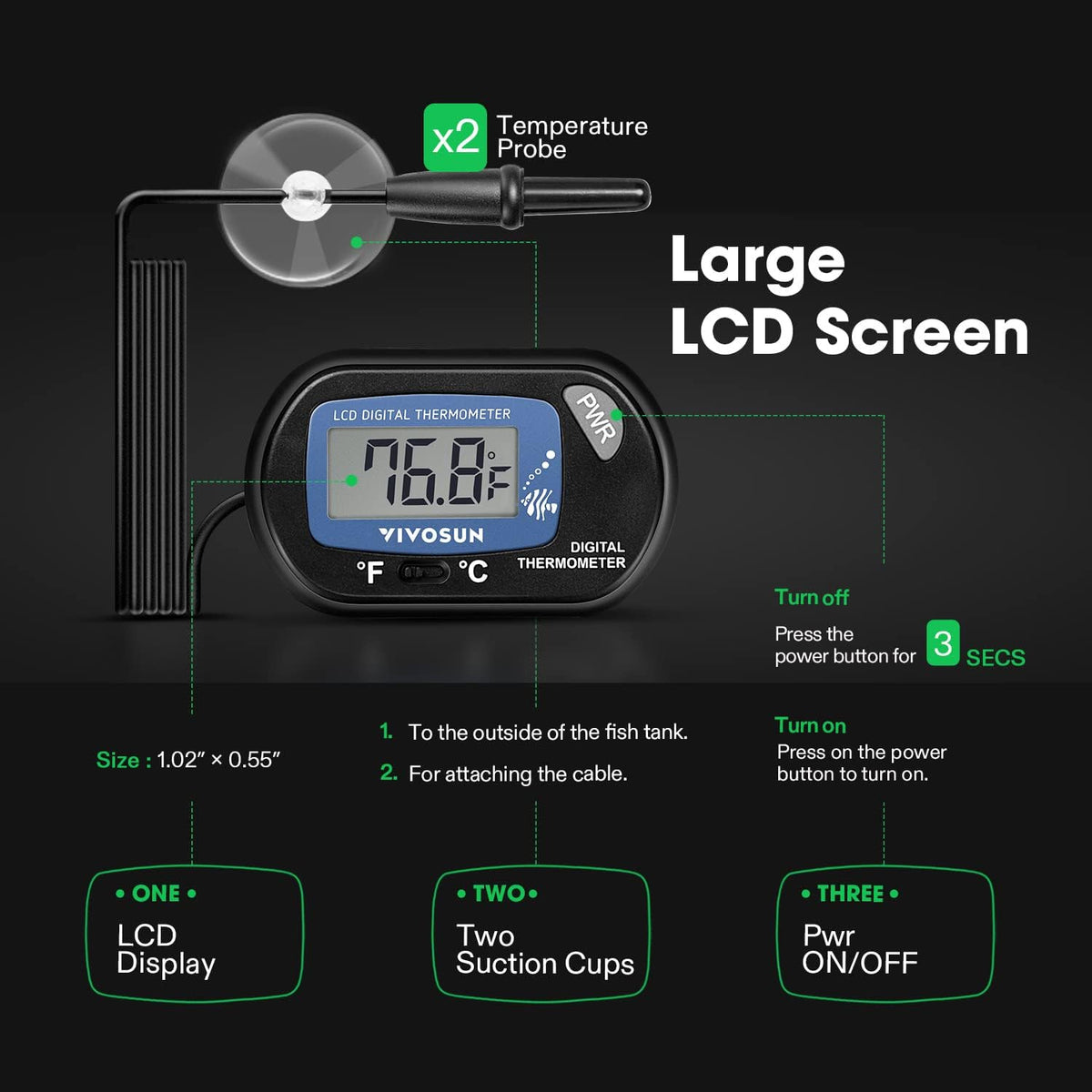 1-Pack LCD Digital Aquarium Thermometer