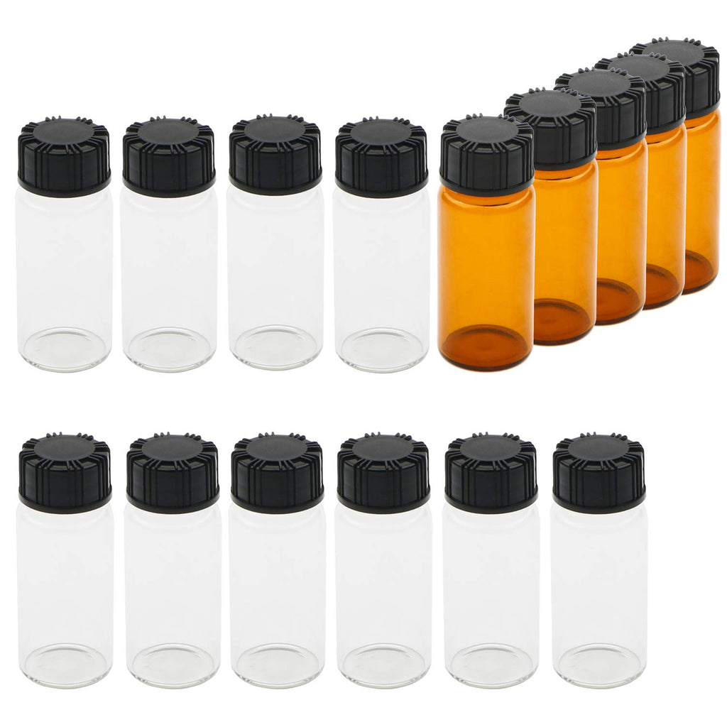 15 Pack 10 ml Small Glass Bottles Vials with Screw Caps, Brown&Clear