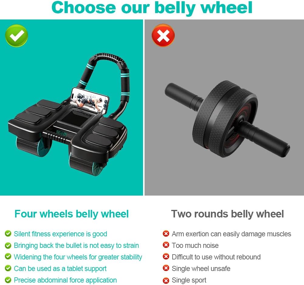 4-Wheel Automatic Rebound Ab Roller Wheel with Elbow Support | Abdominal Wheel Core Exercise;Elbow Support Ab Wheel