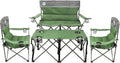 Folding Camping Chair Set of 4, Portable Collapsible Conversation Set w/1 Sofa, 2 Single Chairs, 1 Table for Family