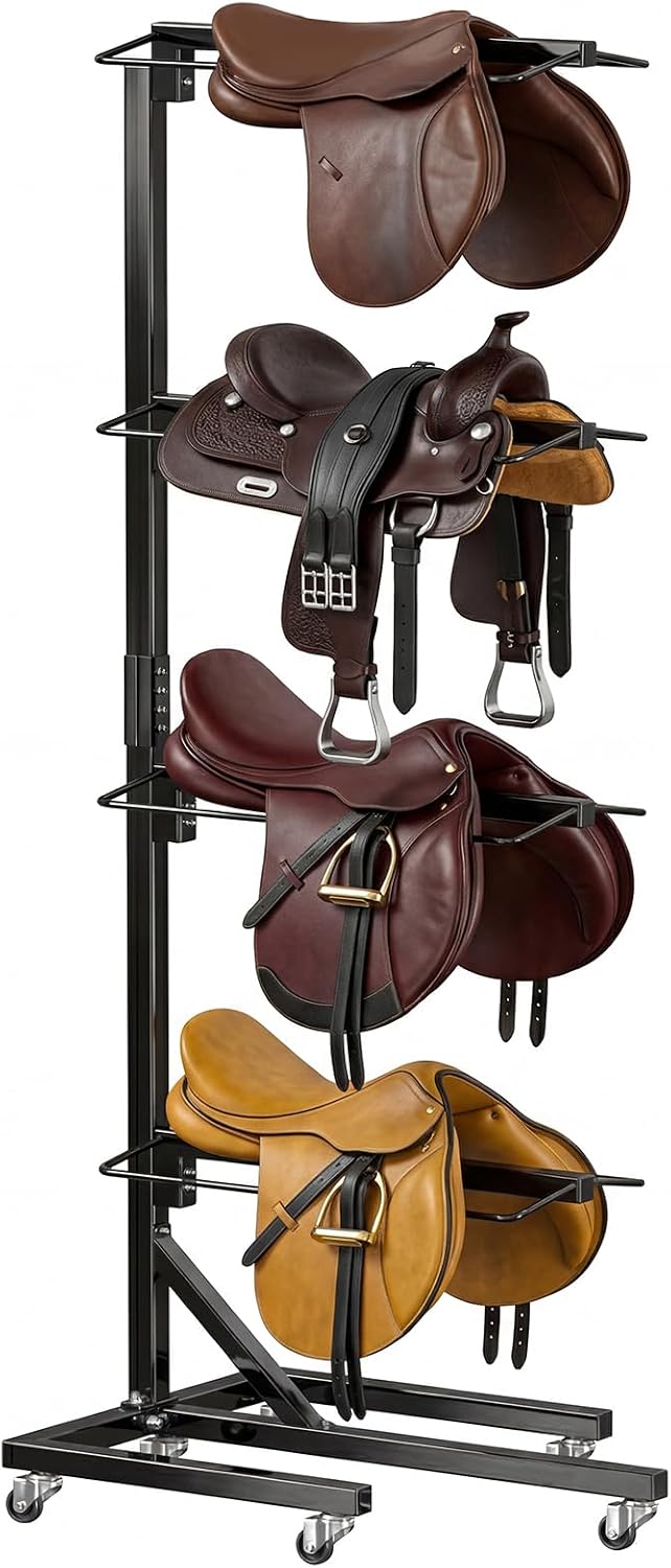 4 Tier Saddle Rack with Wheels, Heavy Duty Horse Saddle Stand
