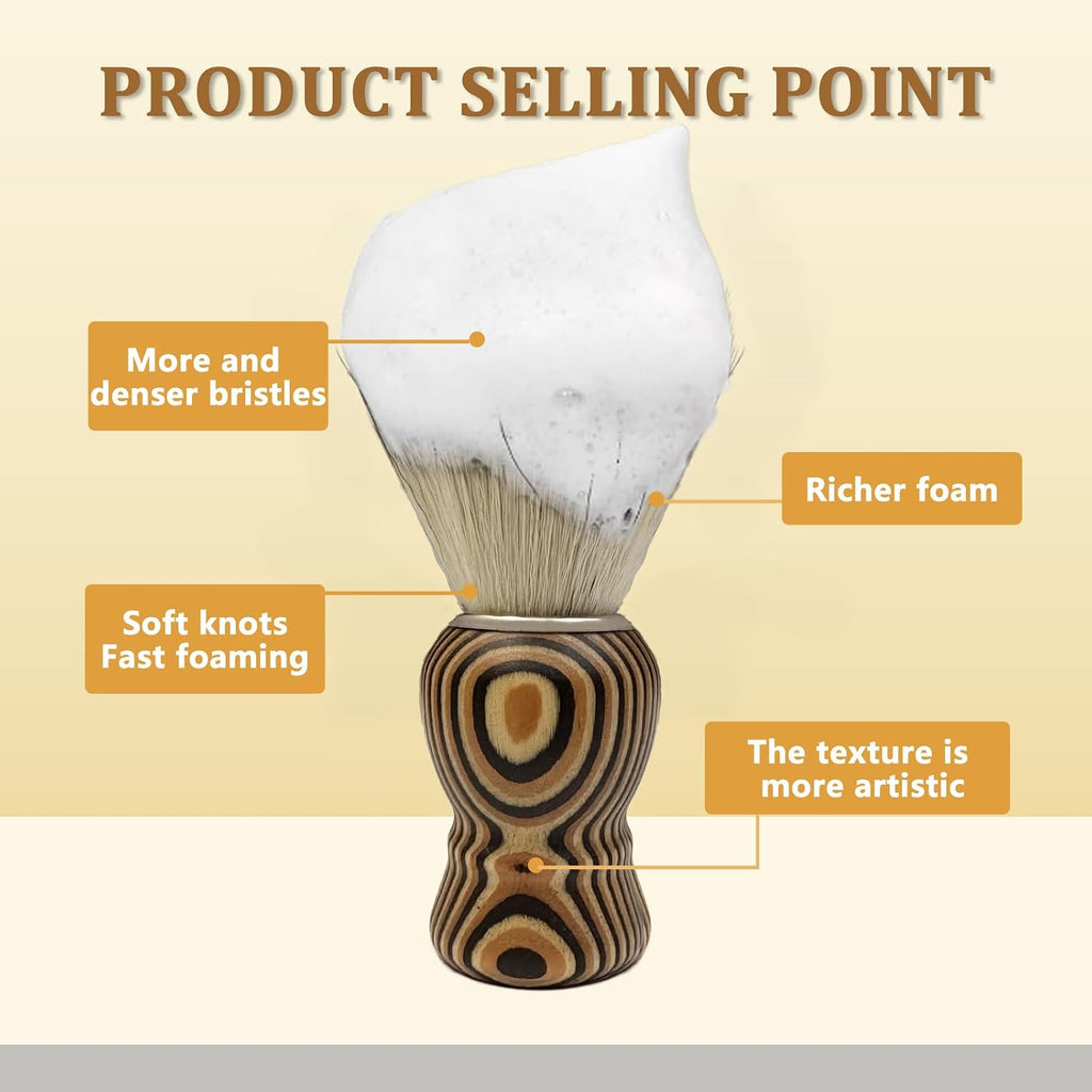 Hand Crafted Pure Badger Shaving Brush for Wet Shave, Soft Bristle, Art Annual Ring Wood Handle, Best Gift for