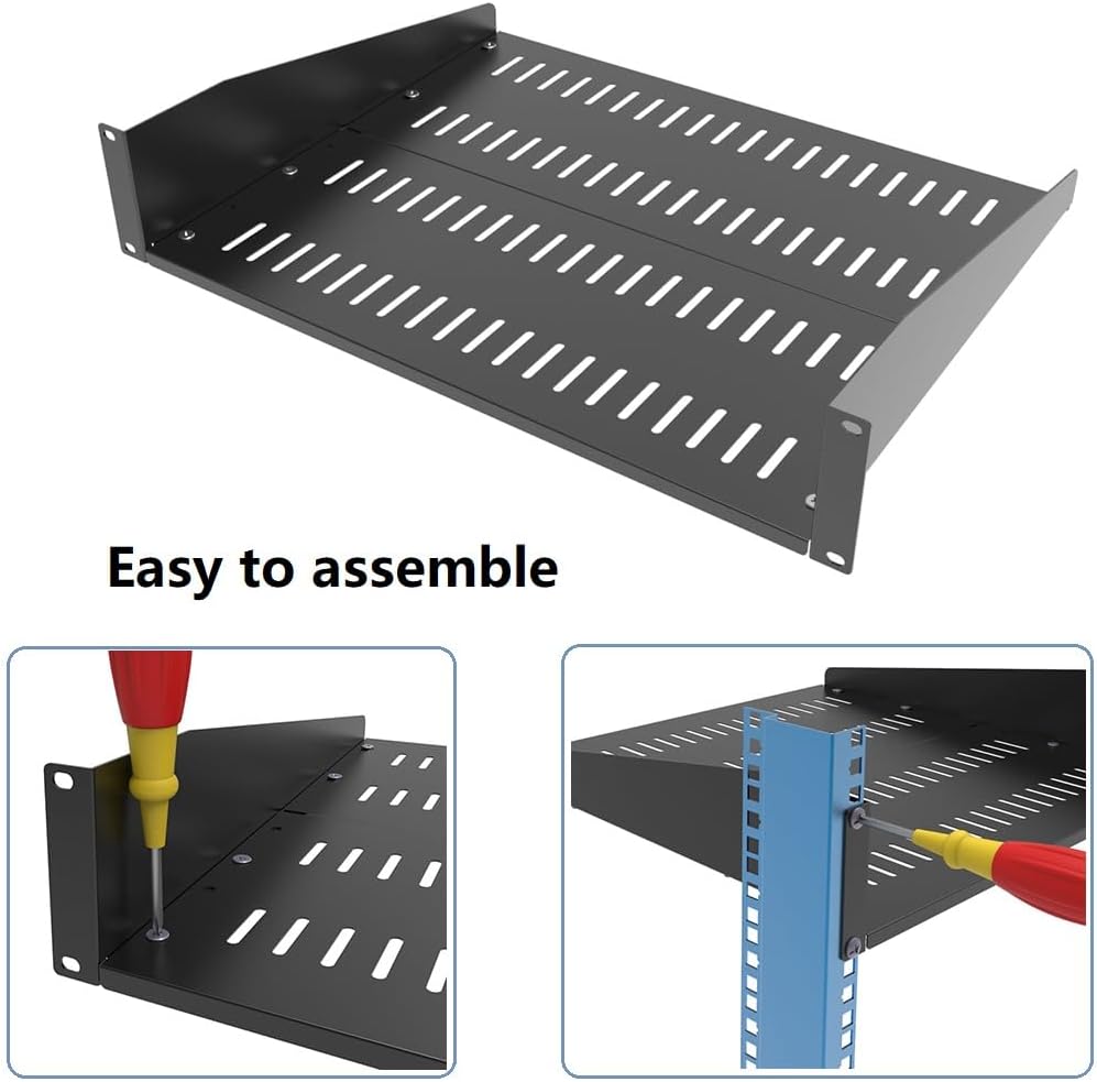 2U Vented Server Rack Shelf- Deep Adjustable 16-20"