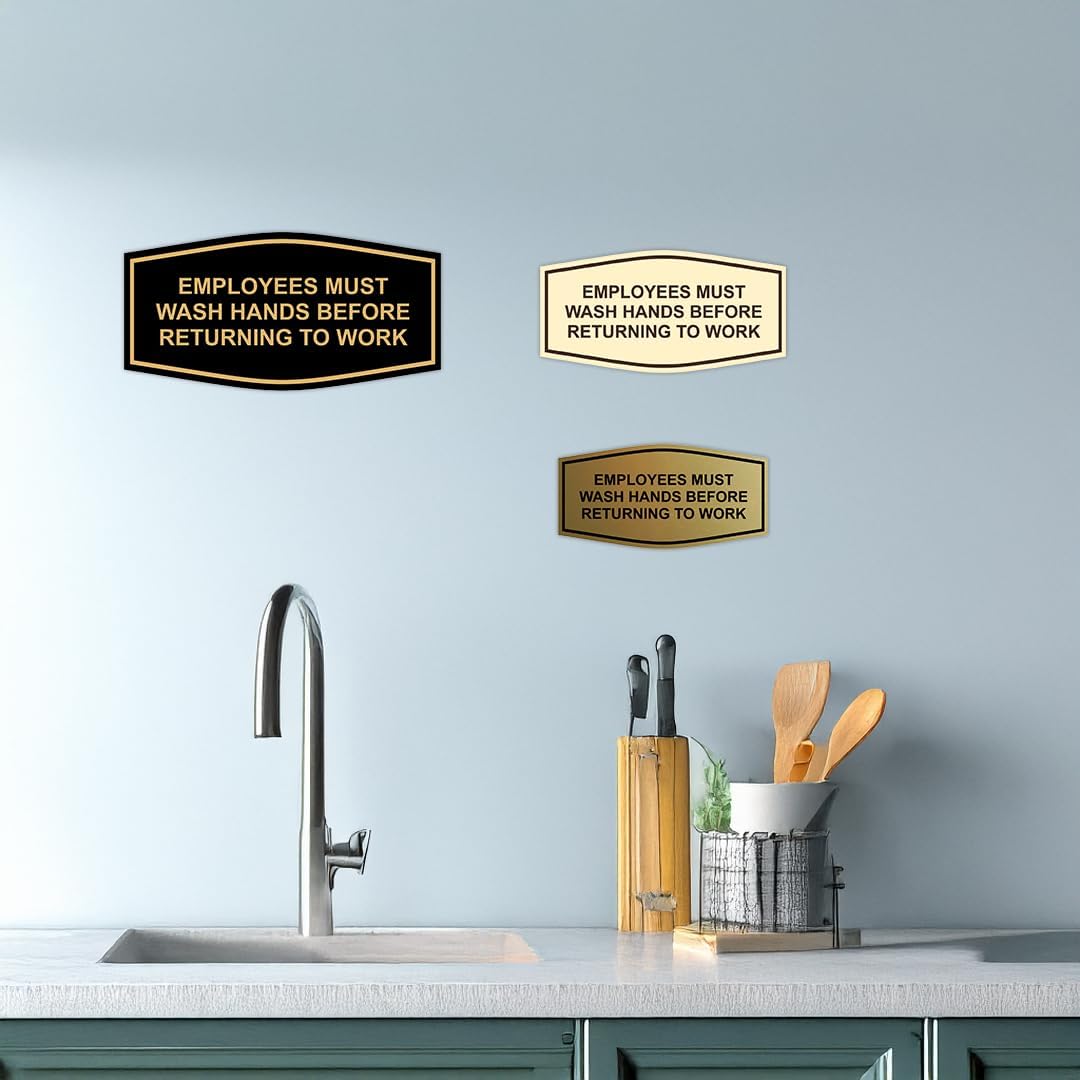Fancy Employees Must Wash Hands Before Returning to Work Sign (Brushed Gold) - Small