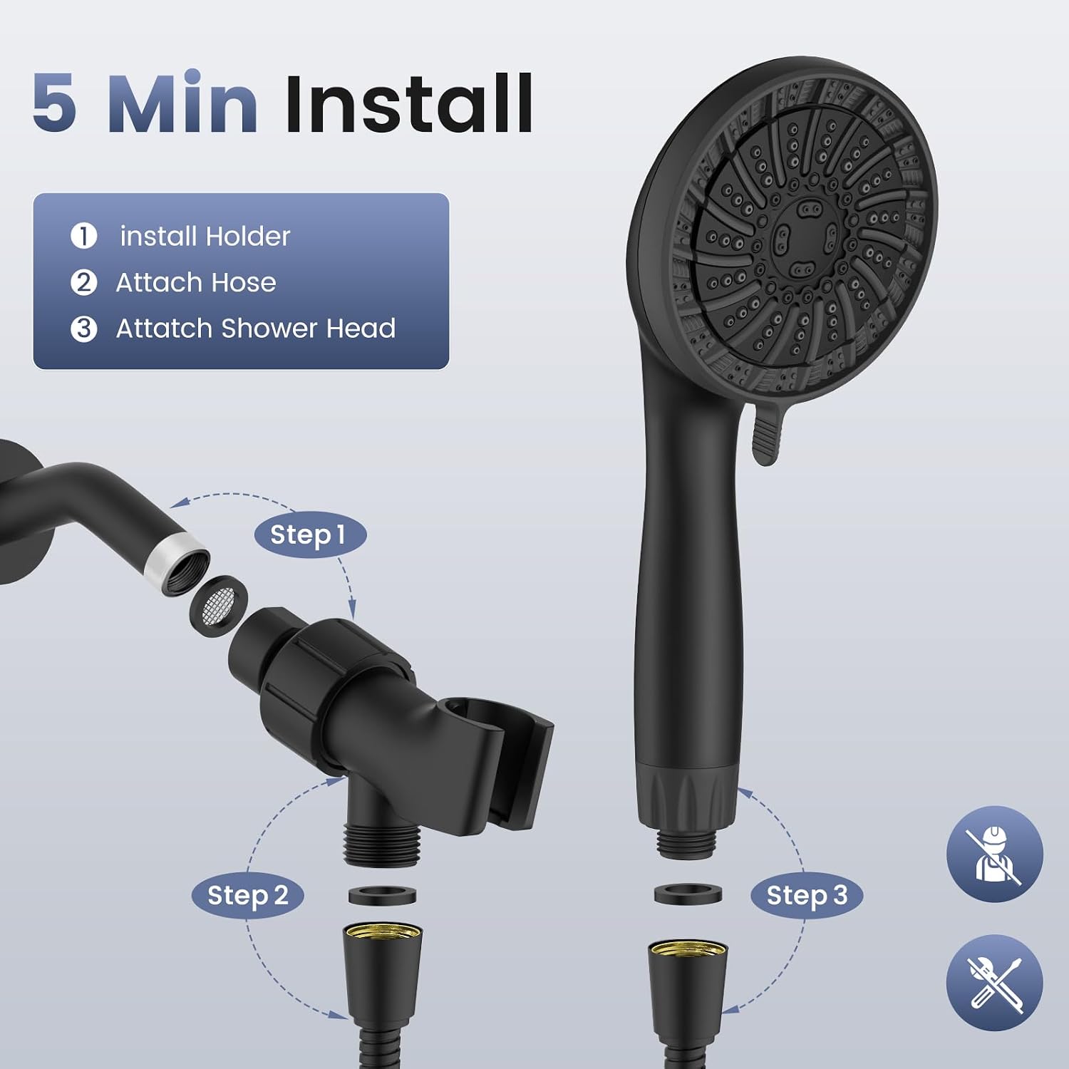 Filtered Shower Head with Handheld,High Pressure Shower Heads with Filters | 8 Mode,Built-in Power Wash,Detachable