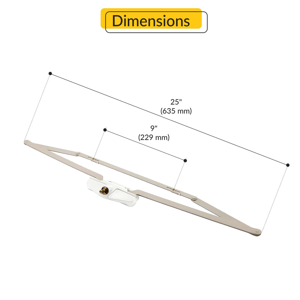 Awning Operator Dual Pull, Metal, 25" Length, White Finish