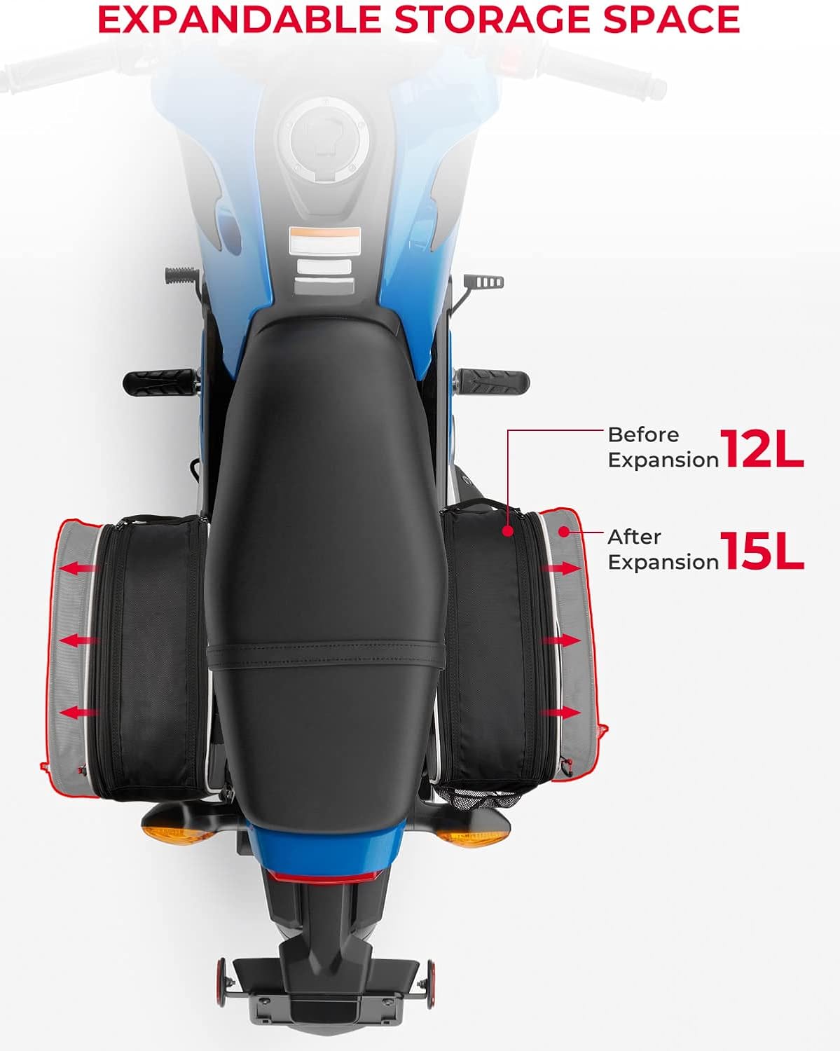 Expandable Motorcycle Saddlebags Bag 24-30L (15L*2) for Mini bike | with Rain Cover, Fit for Sport Bike Scooter Dual