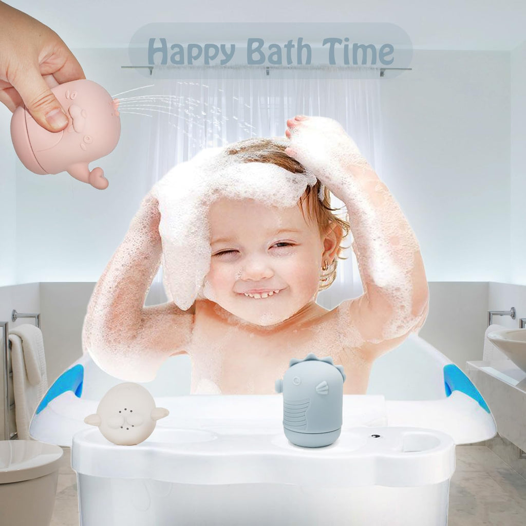 Silicone Baby Bath Toys Set for Toddlers 6 Months+ (Marine) | Non-Toxic Mold Free Soft Infant Squirty Bathtub Toys