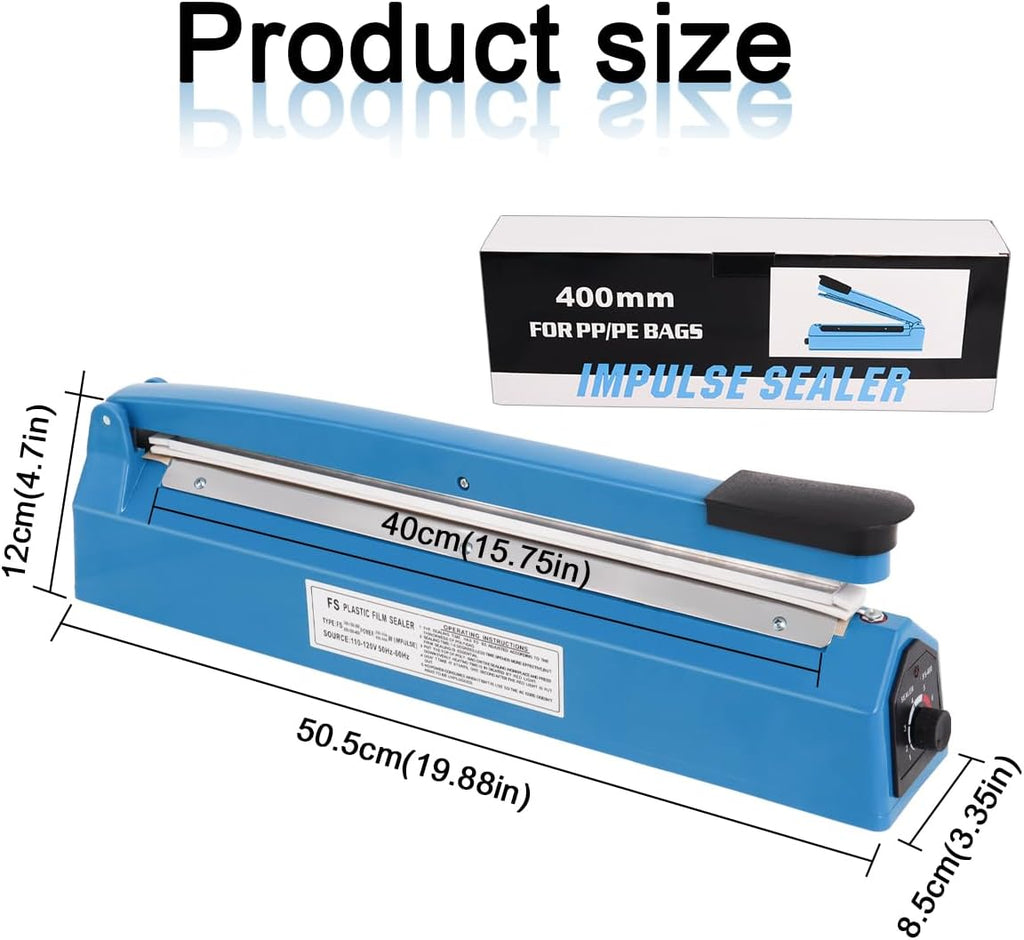 16 Inch Impulse Heat Sealer Machine with Extra Replace Element Grip, Blue